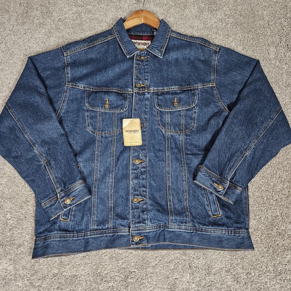 Wrangler Denim Jacket Men's XL Blue Flannel Lined Rugged Western Ranchwear